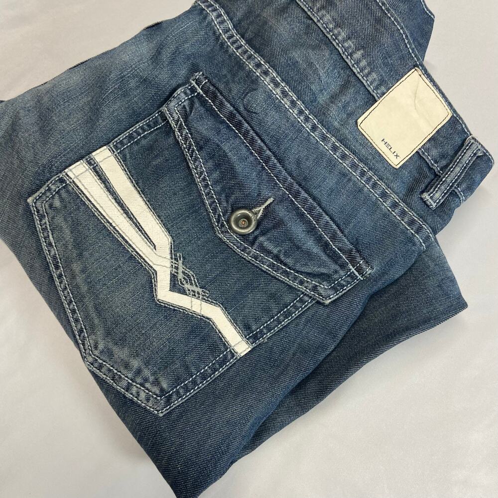 Helix Jeans 36x32 Mens Slim Boot Cut Blue Denim Pants Measures 40x34 Flap Pocket